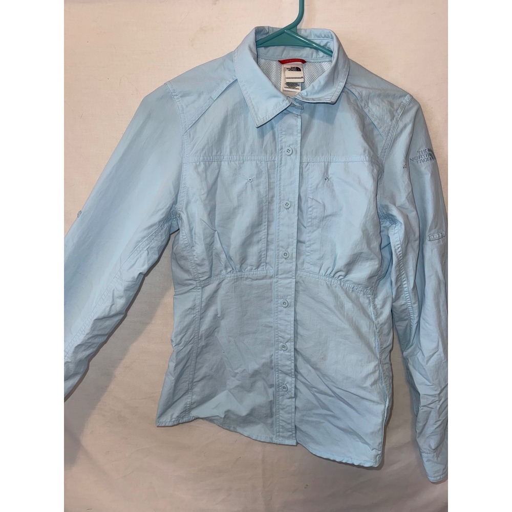 The North Face Womens Light Blue Nylon Hiking Button Down Shirt XS S11 ARQM